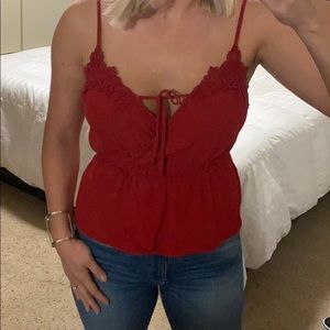 Red spaghetti strip crop top